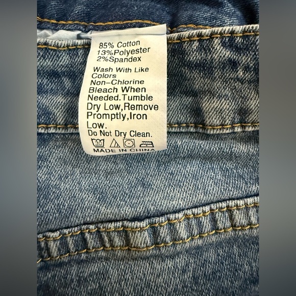 Up-Cycled Blue Denim and White Jean Shorts with Lacy Trimmed Frayed Hem - Picture 2 of 7